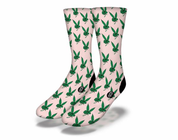 PINK PEACE WEED Funny Weed Socks featuring a vibrant pink color and marijuana leaf design, perfect for stoners.