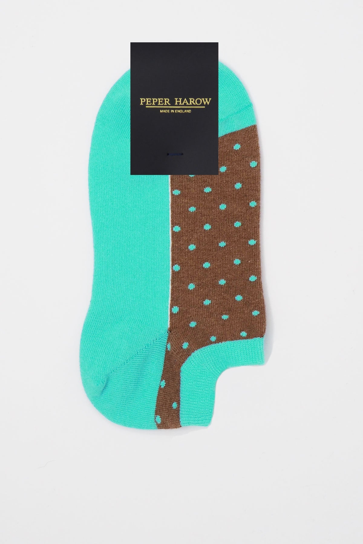 Polka Women's Organic Trainer Socks in Ocean featuring tropical blue and earthy brown polka dot design, made from organic cotton.