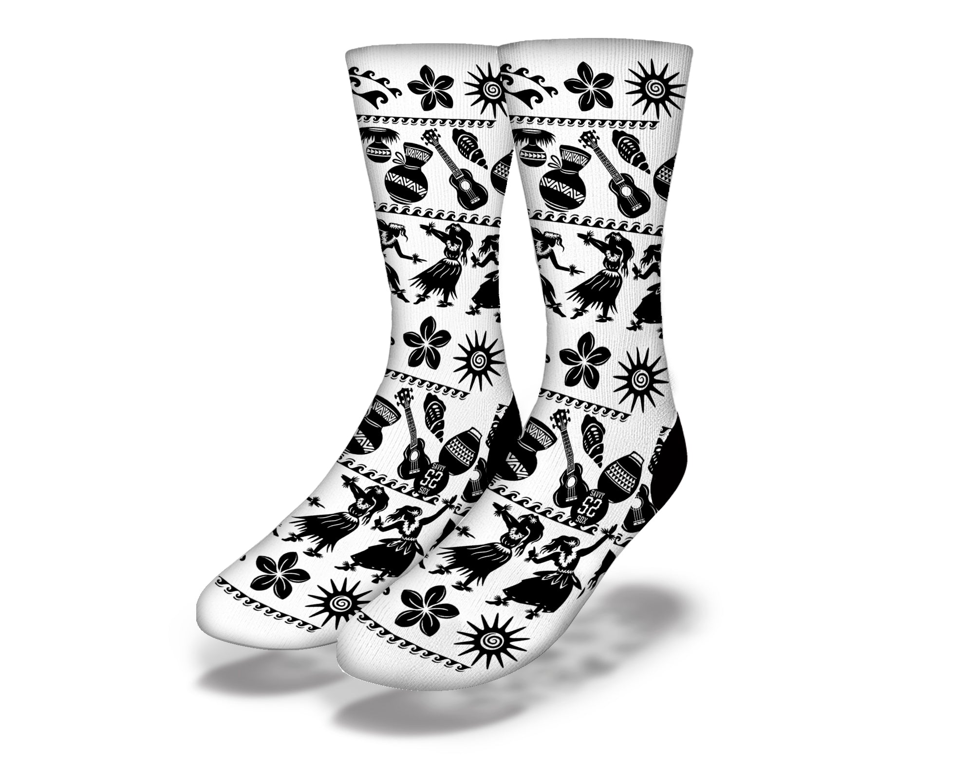 Polynesian Dancer 2 Socks featuring vibrant patterns and colors inspired by traditional Polynesian dance.