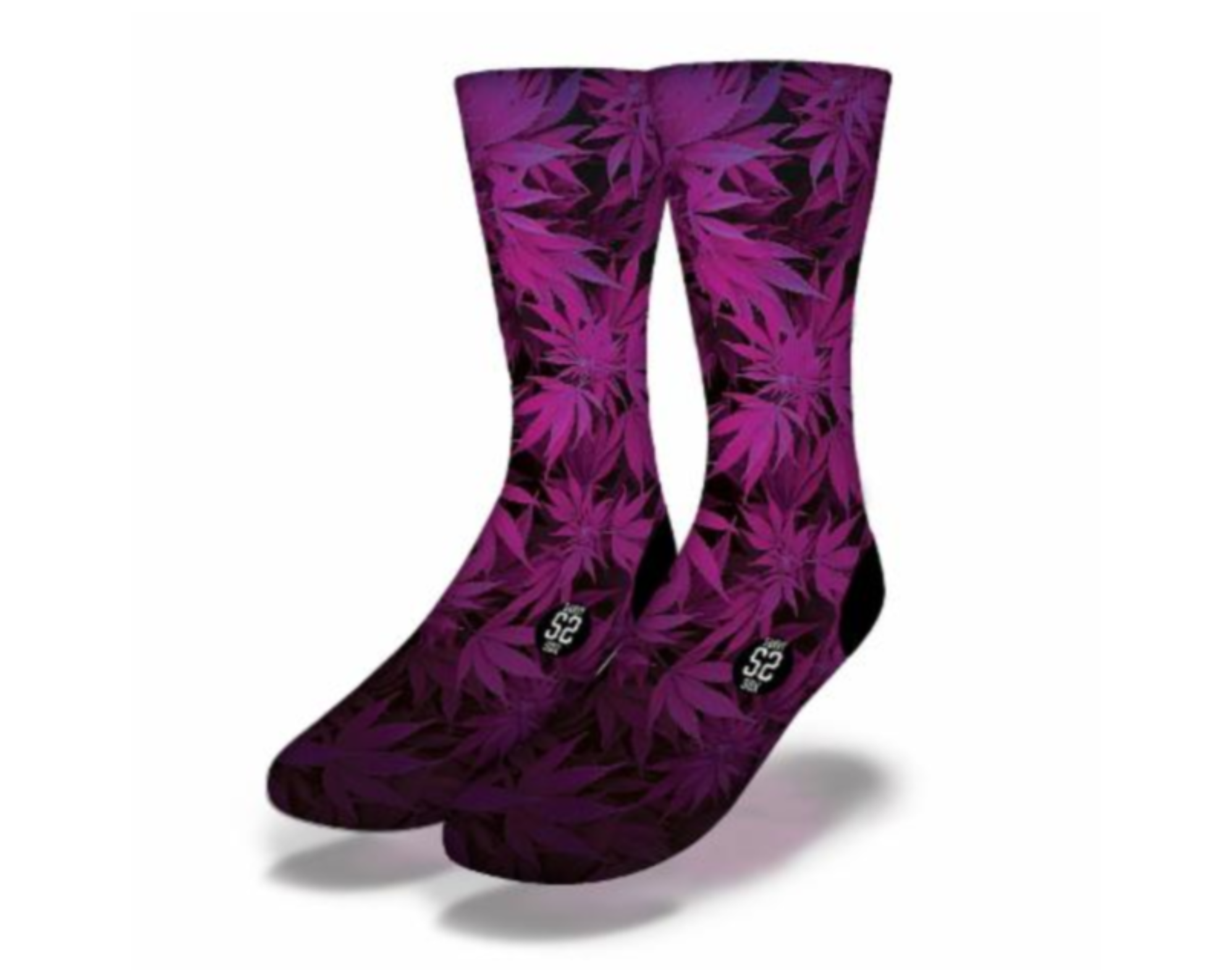 Purple POT LEAF FOREST Funny Weed Socks featuring vibrant pot leaf design, perfect for stoners and casual wear.