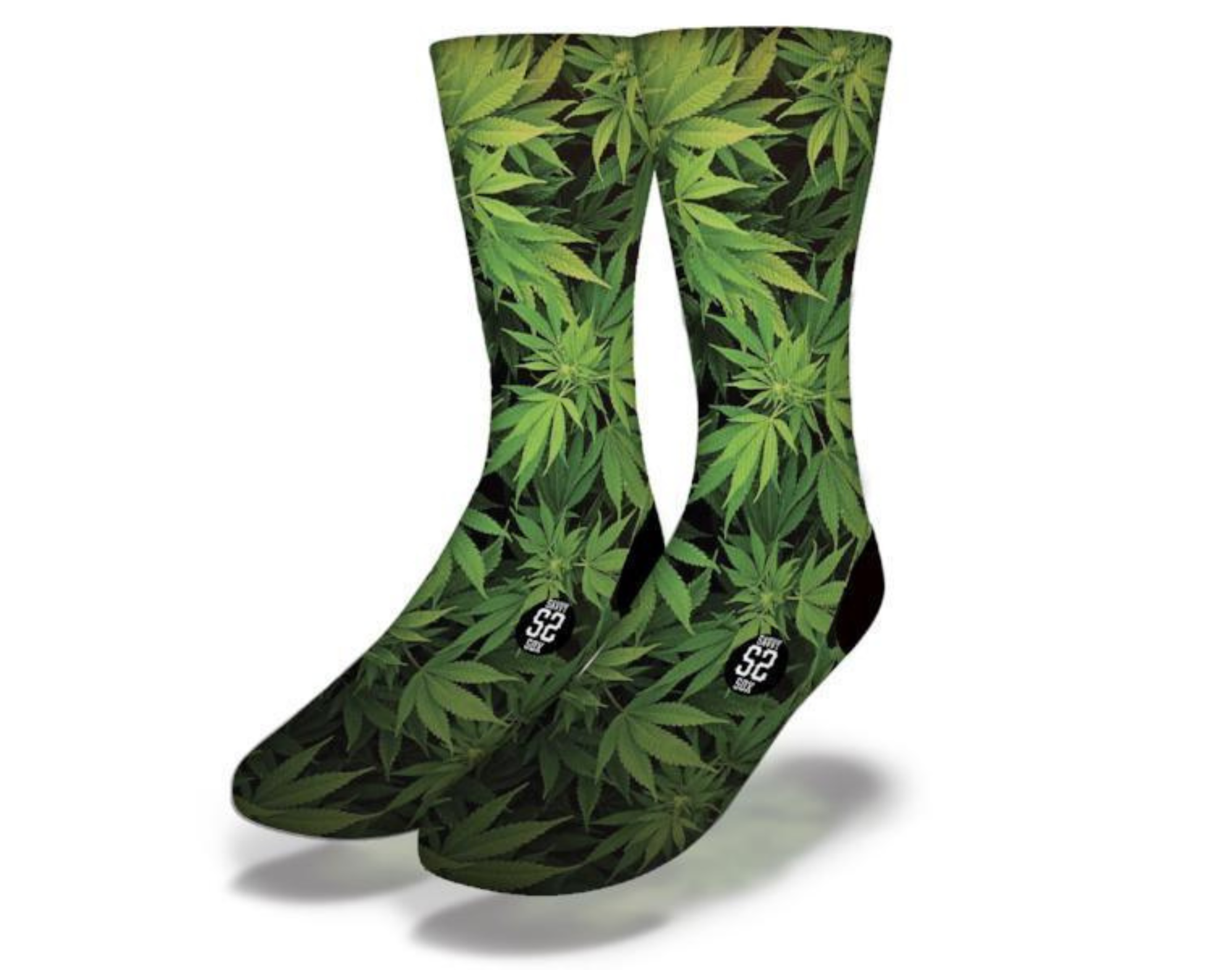 POT LEAF FOREST Funny Weed Socks featuring vibrant pot leaf design, perfect for 420-friendly stoners.