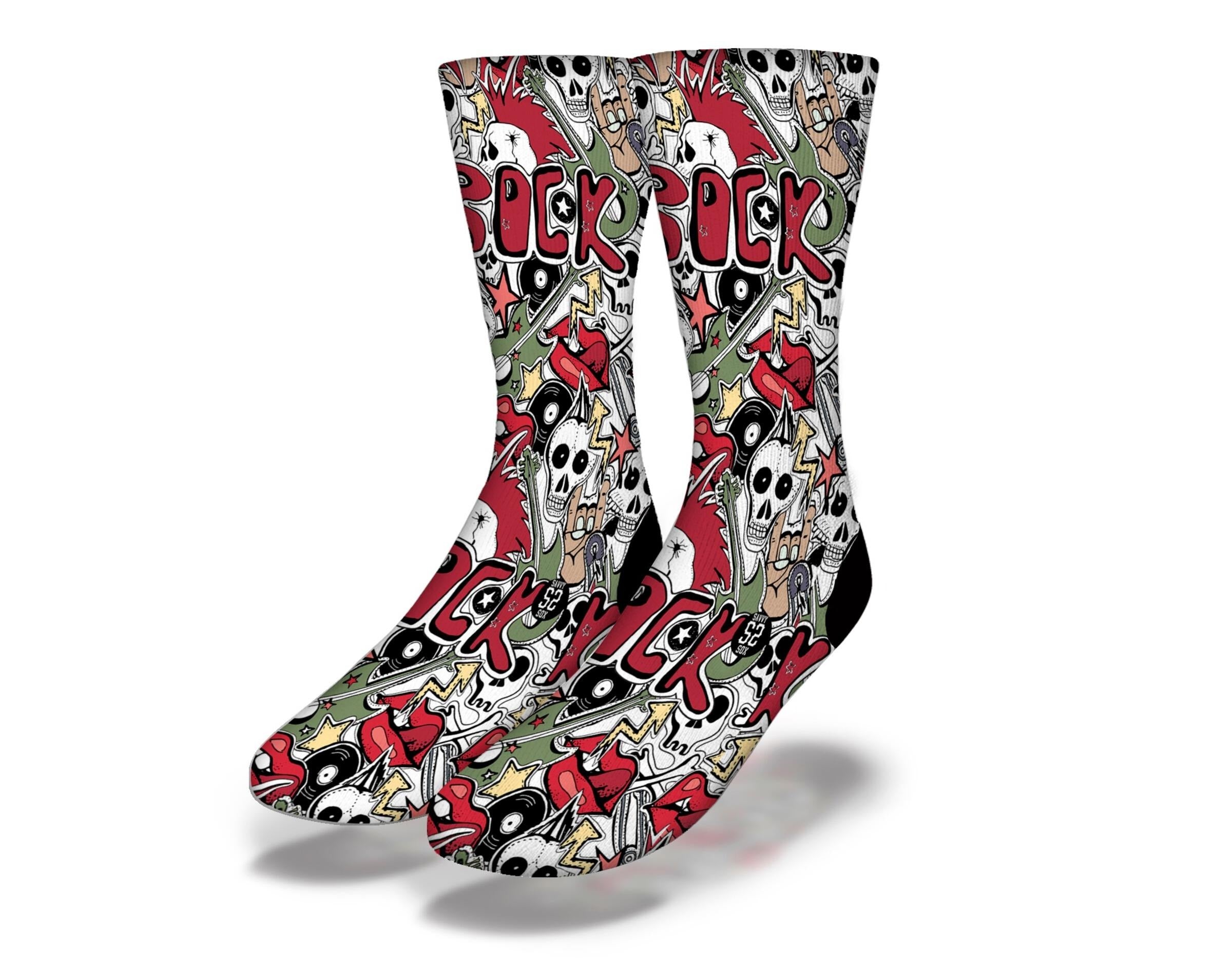 A pair of colorful punk rock socks featuring bold designs and patterns, perfect for expressing individuality.