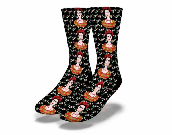 Colorful Repeata Frida socks featuring artistic patterns inspired by Frida Kahlo.