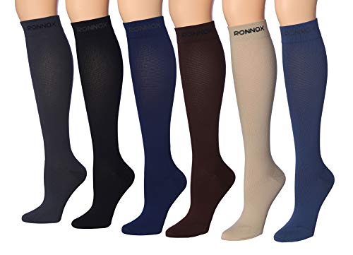 Ronnox Compression Socks featuring colorful patterns, knee-high design for men and women, ideal for comfort and support.