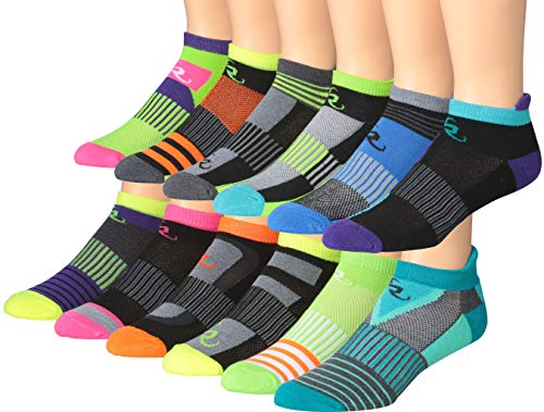 Ronnox Men's 12-Pairs Low Cut Running Socks displayed in various colors, showcasing their athletic design and low cut style.