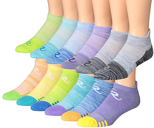 Ronnox Men's 12-Pairs Low Cut Running Socks displayed in various colors, showcasing their athletic design and comfort features.