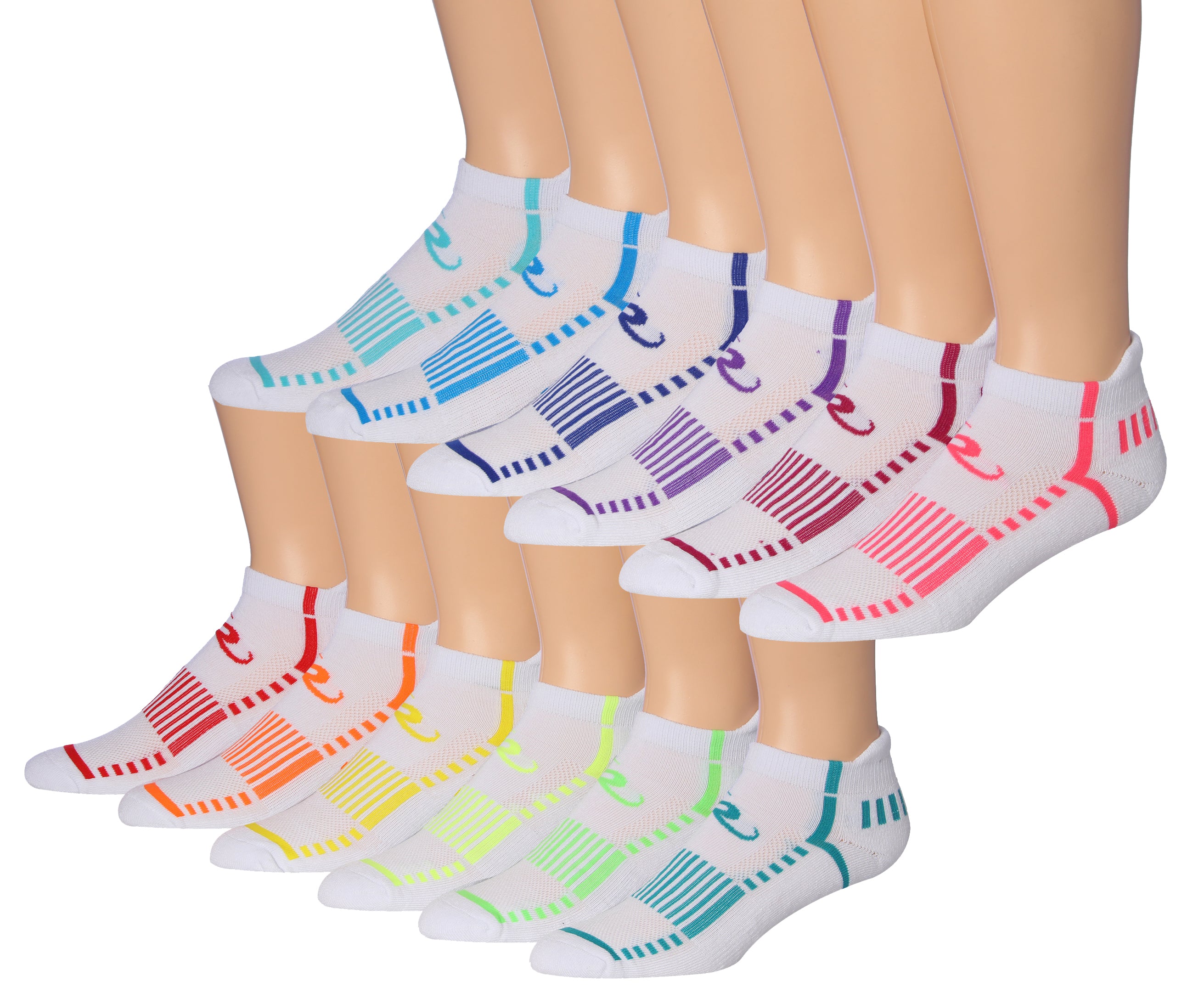 Ronnox Men's 12-Pairs Low Cut Running Socks in various colors, showcasing their athletic design and comfort features.