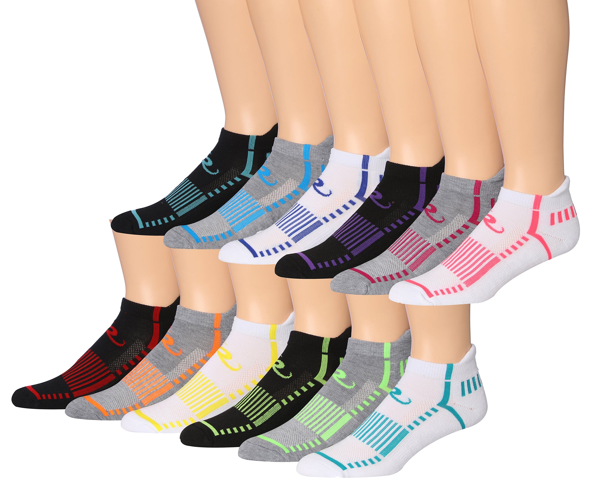 Ronnox Men's 12-Pairs Low Cut Running Socks in various colors, showcasing their athletic design and comfort features.