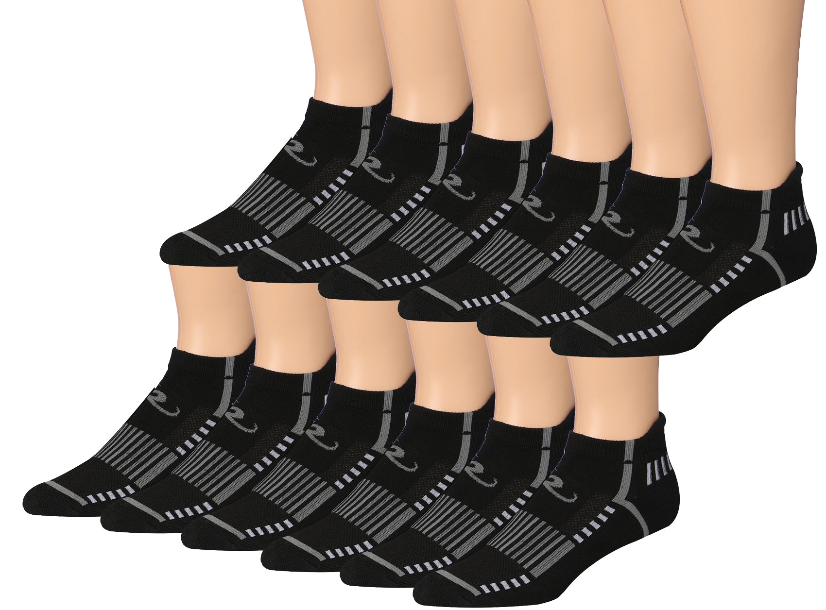 Ronnox Men's 12-Pairs Low Cut Running Socks in various colors, showcasing their athletic design and comfort features.