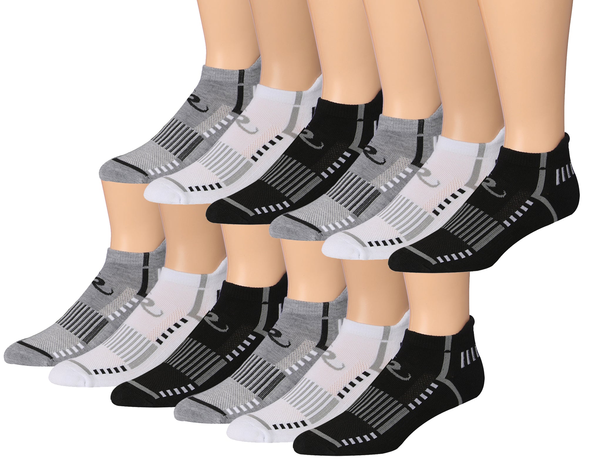 Ronnox Men's 12-Pairs Low Cut Running Socks in various colors, showcasing their athletic design and comfort features.