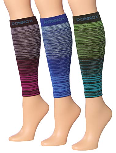 Ronnox Women's Bright Colored Calf Compression Tube Sleeves in Hot Pink and Neon Green, designed for performance and recovery.