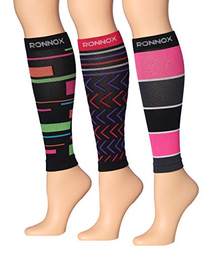 Ronnox Women's Bright Colored Calf Compression Tube Sleeves in Hot Pink and Neon Green, designed for comfort and performance.