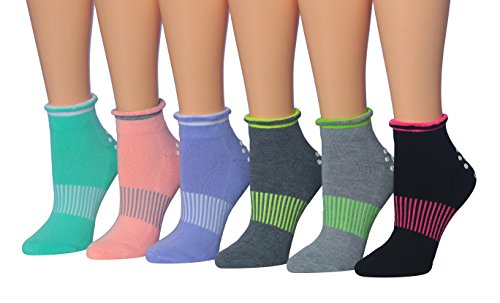 Ronnox Women's 6-Pairs Anti-Skid Non-Slip Silicone-Gripper Low Cut Socks in various colors, showcasing the silicone grippers on the sole.