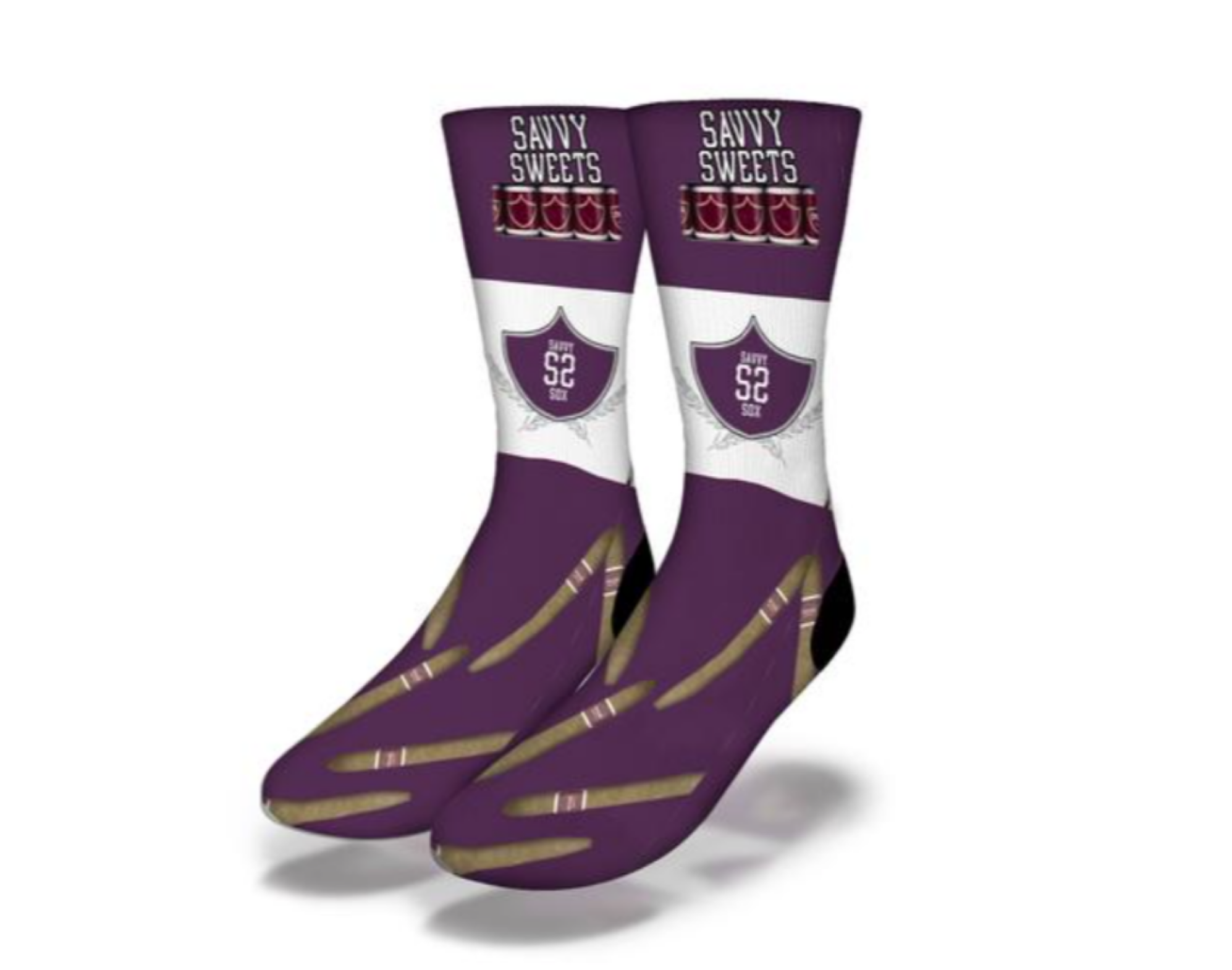 Savvy Sweets Purple Cigar Socks featuring a vibrant purple color and playful cigar design, perfect for stylish comfort.