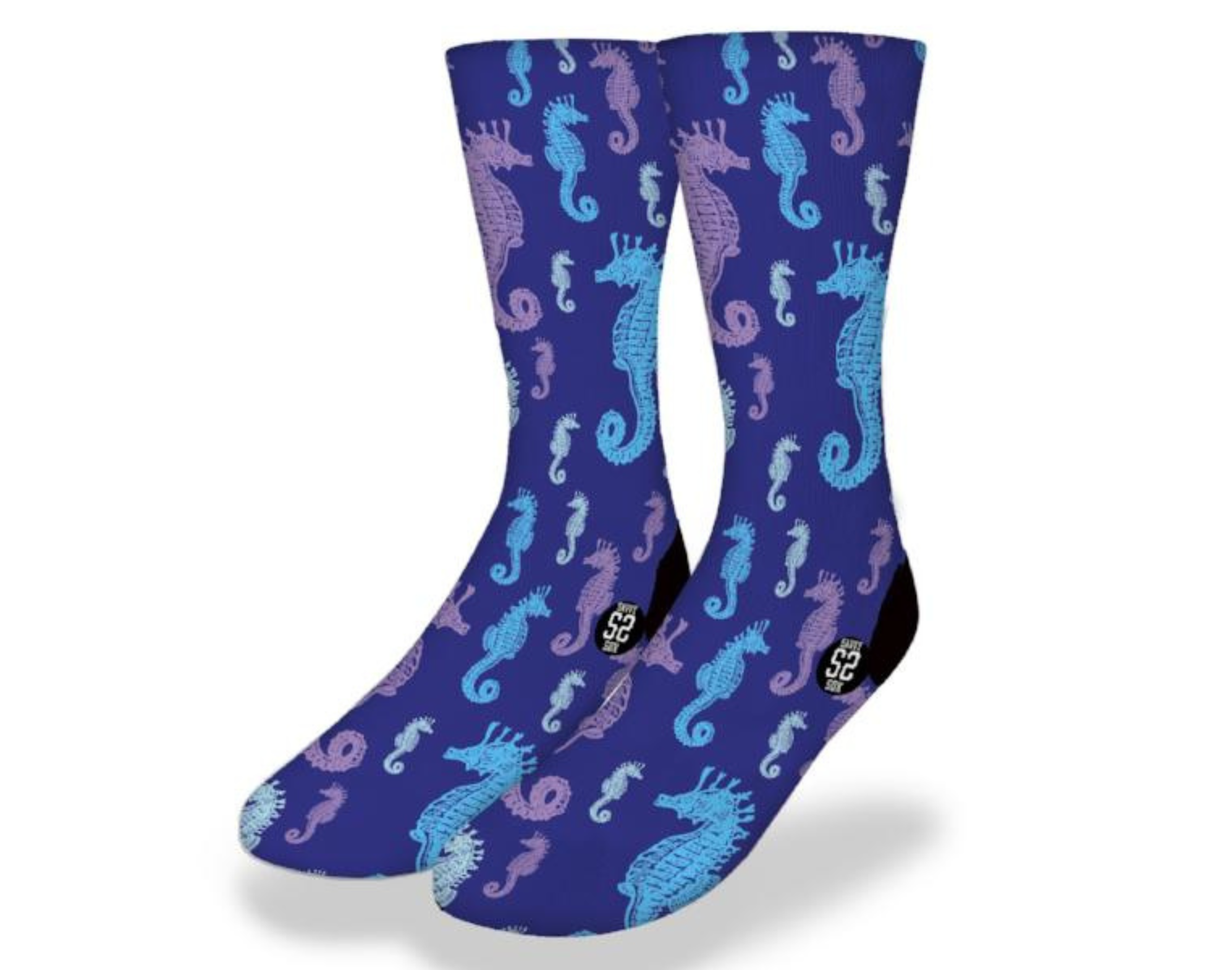 Colorful SEAHORSE FLIRTING RITUAL socks featuring playful seahorse designs that change color, perfect for beach lovers and fun sock enthusiasts.