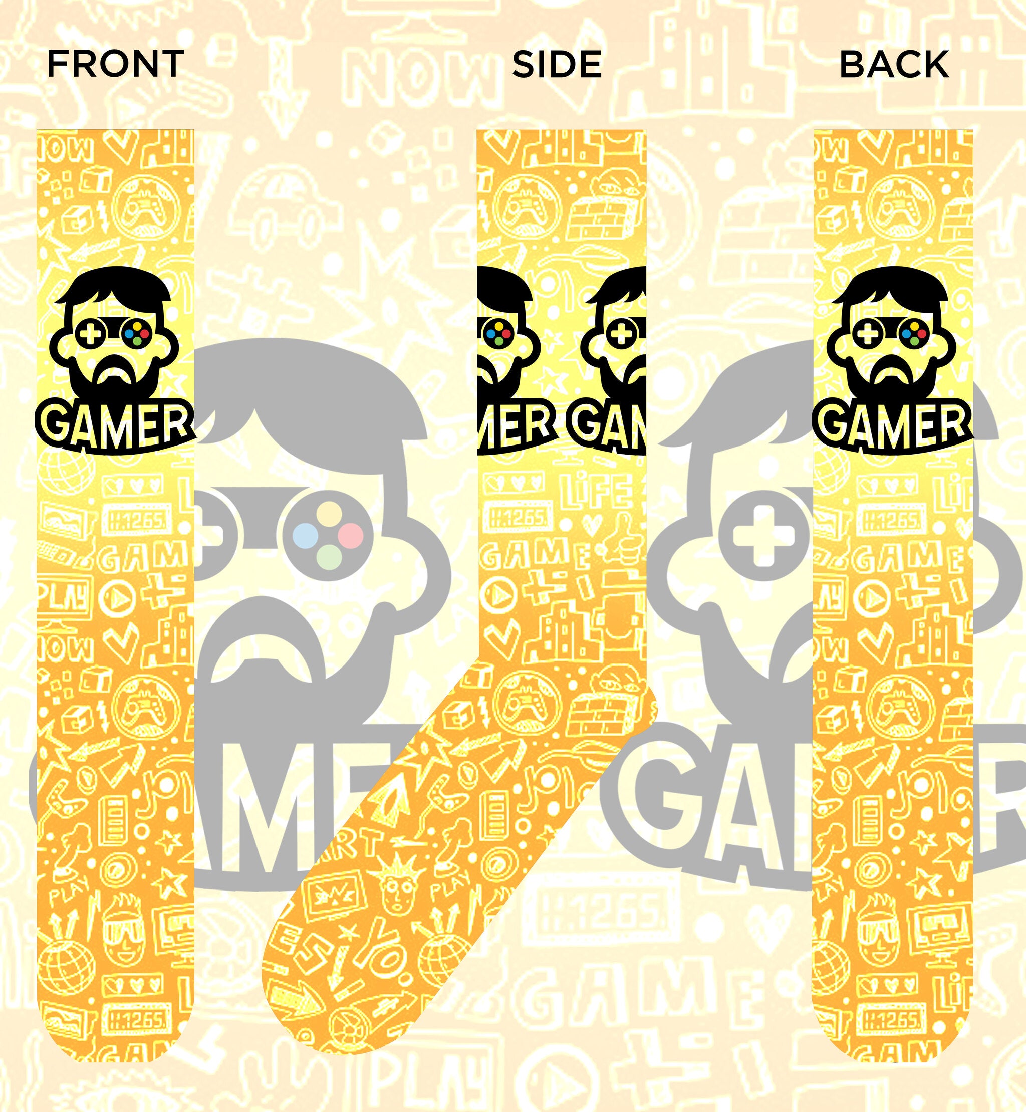 Sharpshooter Gamer socks featuring vibrant gaming-themed designs, perfect for gaming enthusiasts.