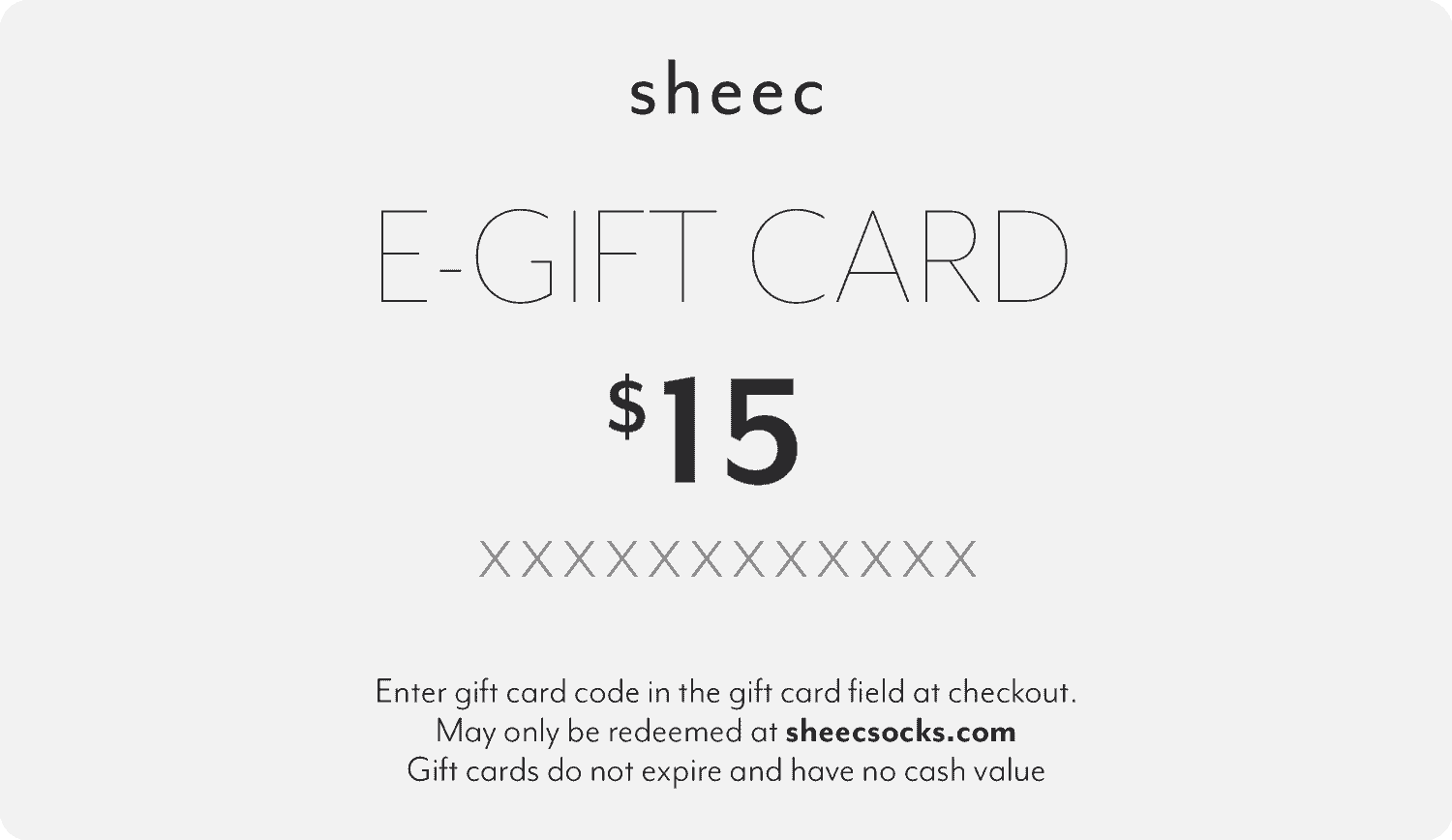 Digital gift card for Sheec socks, featuring a stylish design and easy gifting options.