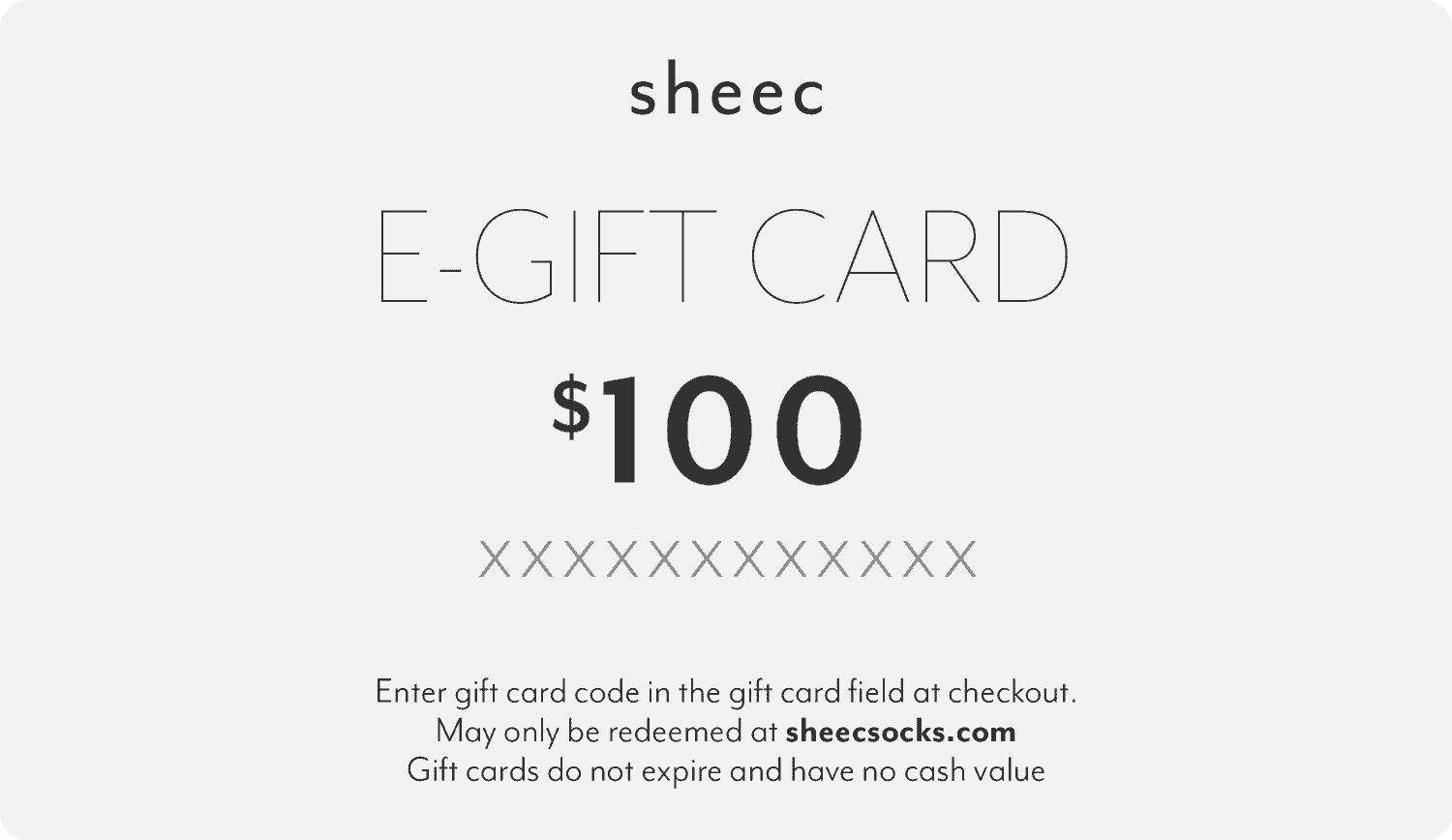 Digital gift card for Sheec socks, featuring a stylish design and easy gifting options.