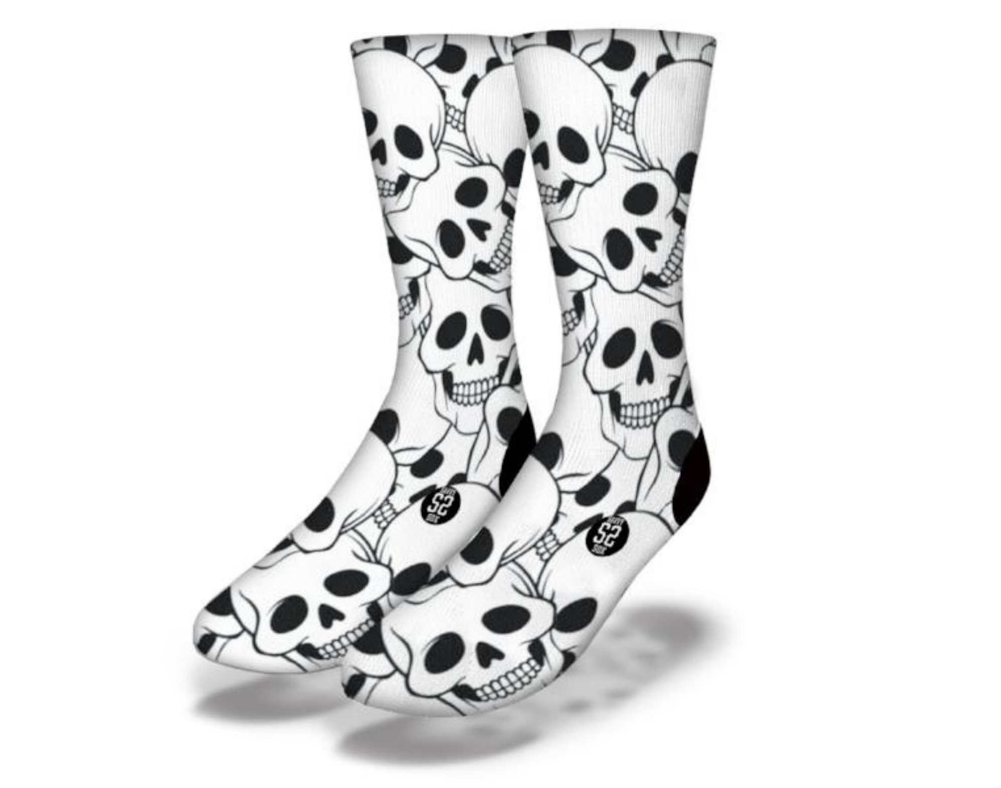 A pair of spooky Halloween-themed skull socks featuring a playful skull design, perfect for Halloween costumes and gag gifts.