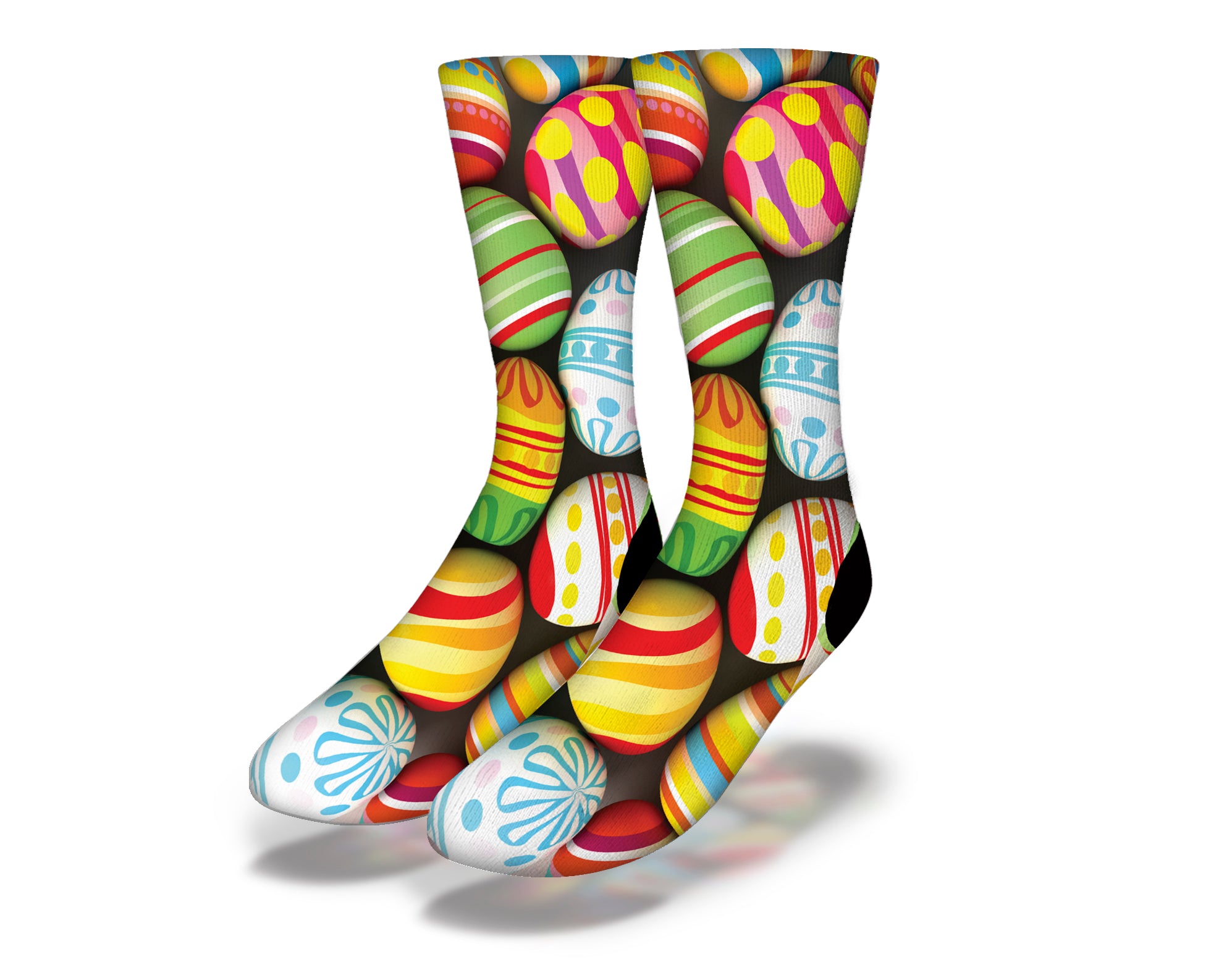 Colorful TECHNICOLOR PAINTED EGGS Cute Easter Socks featuring vibrant egg designs, perfect for Easter celebrations.