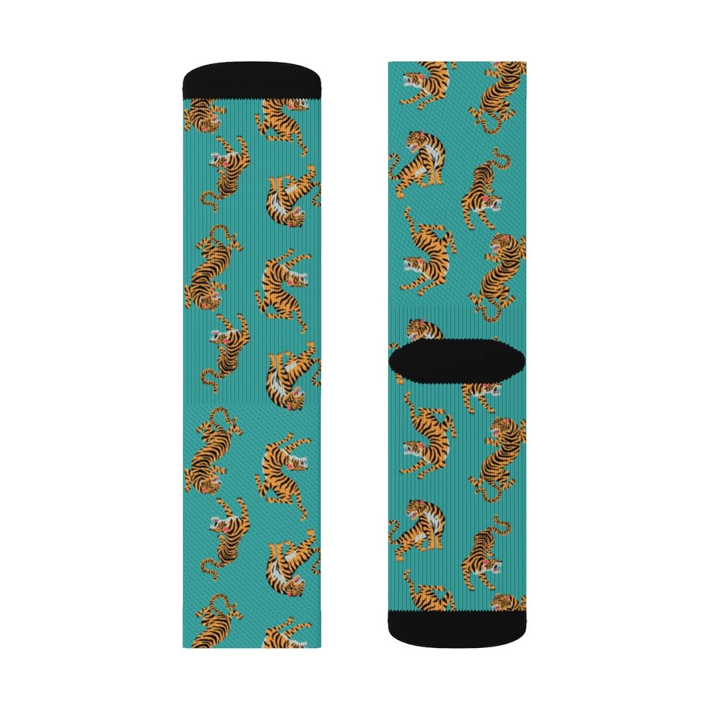 A pair of stylish Tiger Fun Novelty Socks featuring a vibrant tiger print design, perfect for adding flair to any outfit.