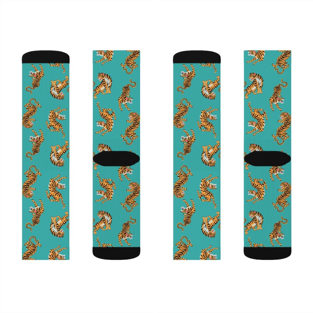 A pair of stylish Tiger Fun Novelty Socks featuring a vibrant tiger print design, perfect for adding flair to any outfit.