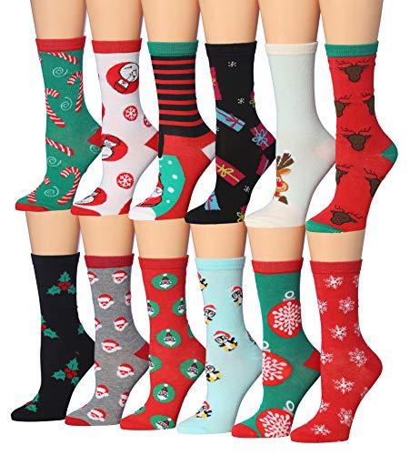 A colorful assortment of Tipi Toe women's crew socks featuring various patterns and designs, neatly arranged in pairs.