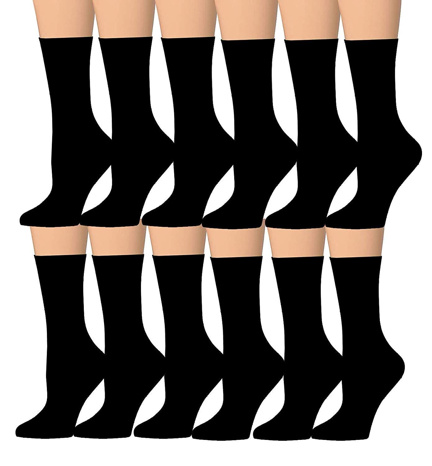 A colorful assortment of Tipi Toe Women's crew socks featuring various patterns including stripes, polka dots, and floral designs.