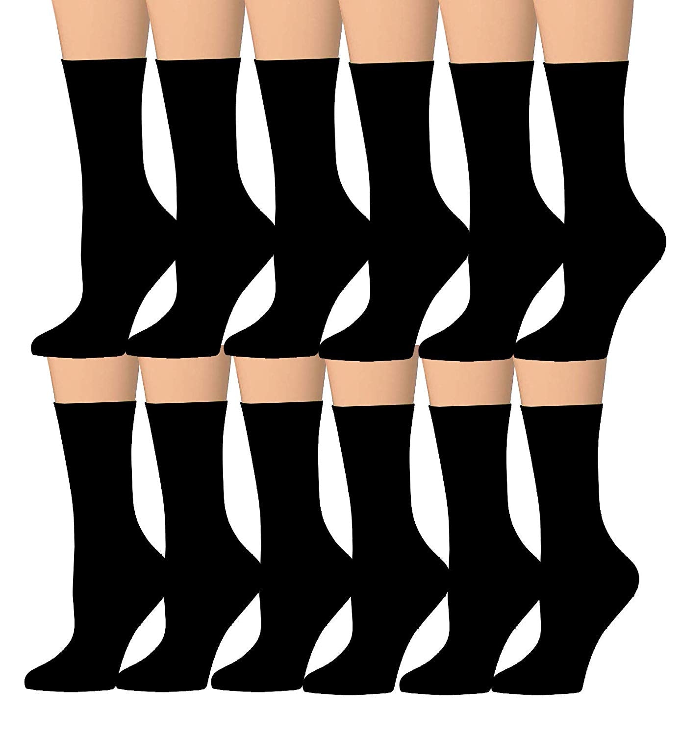 A colorful assortment of Tipi Toe women's crew socks featuring various fun patterns and designs, neatly arranged in pairs.