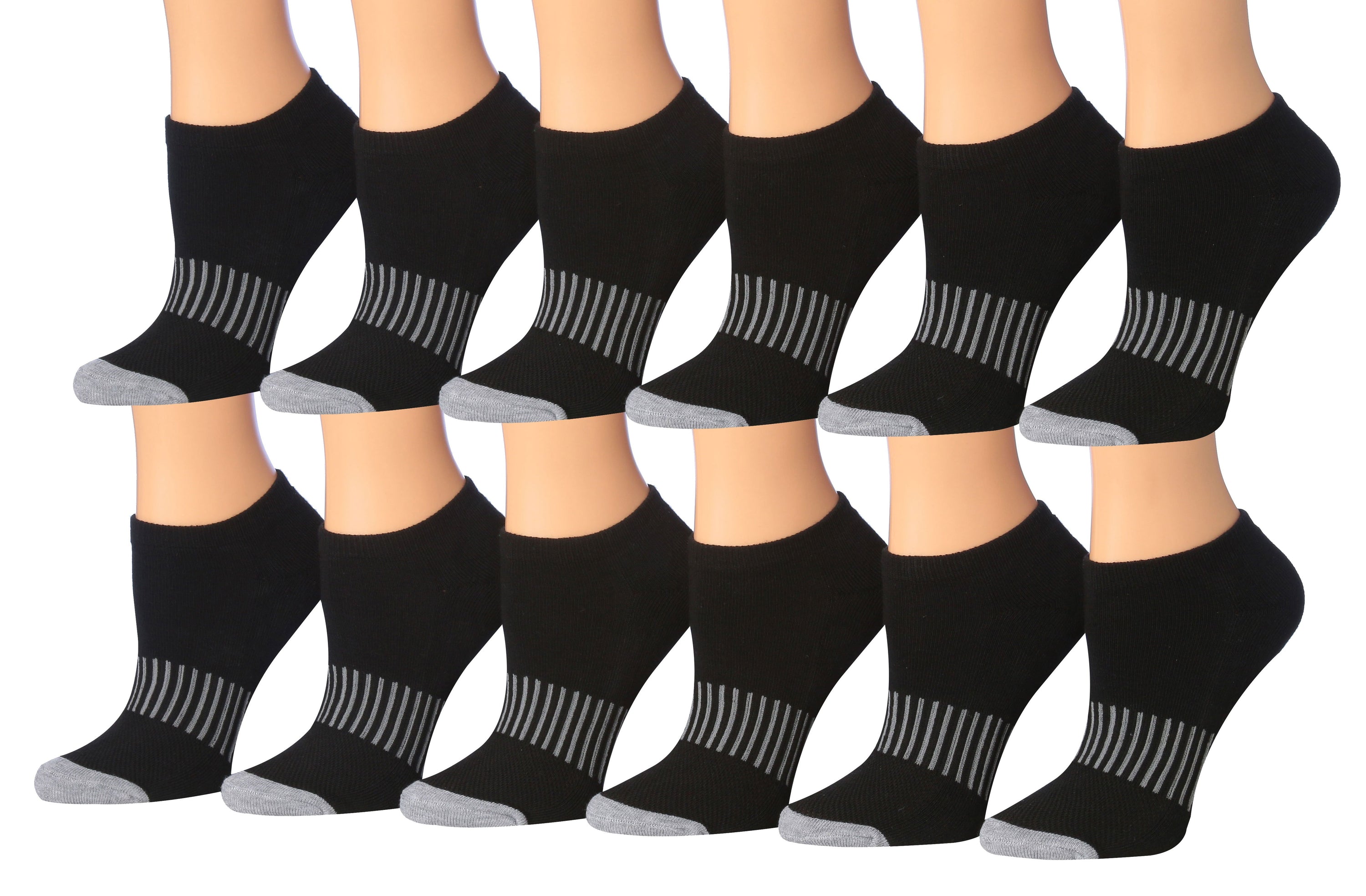 Tipi Toe Women's 12-Pairs Low Cut Athletic Sport Performance Socks displayed in various colors and styles, showcasing their low cut design and quality fabric.