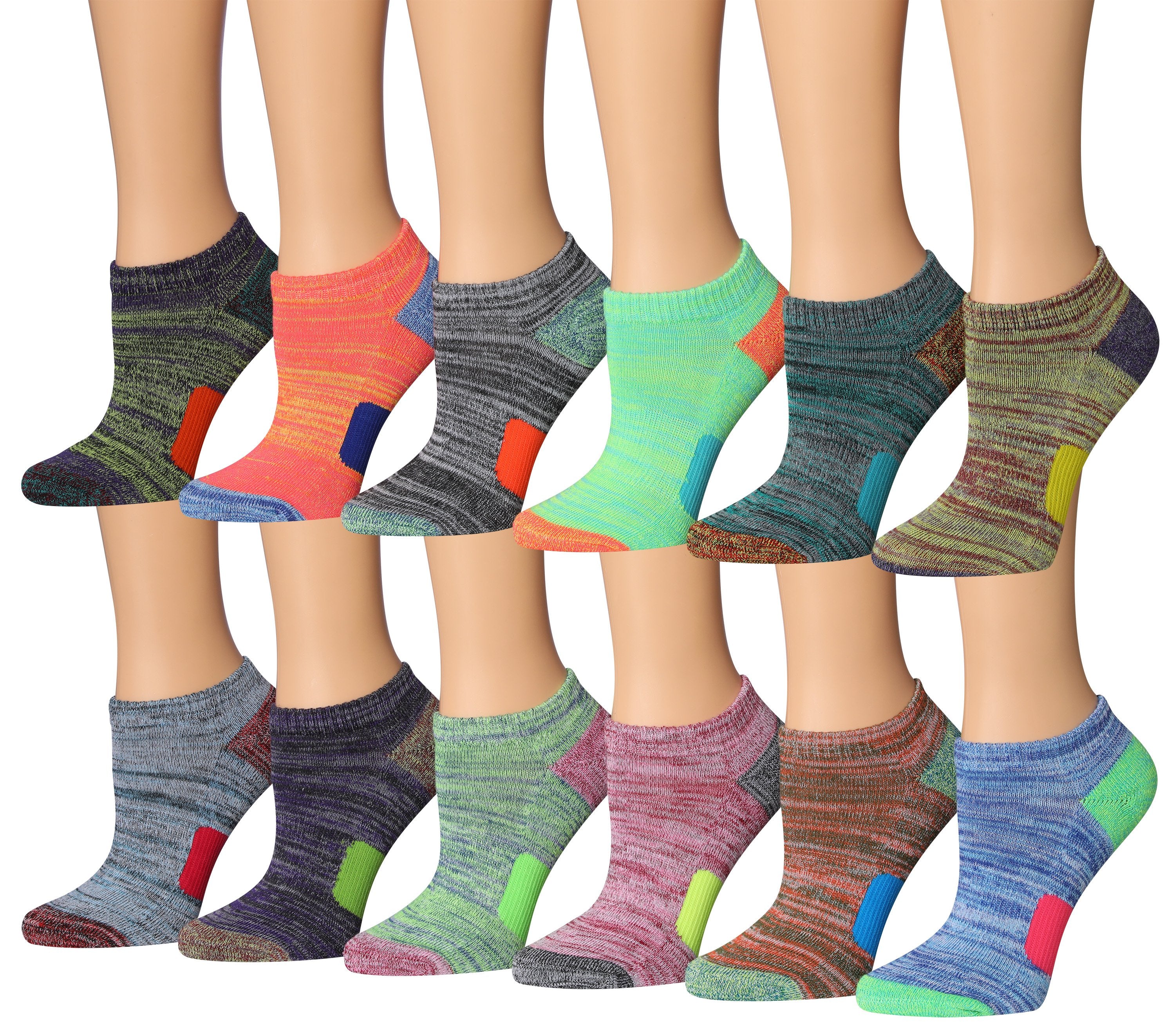 Tipi Toe Women's 12-Pairs Low Cut Athletic Sport Performance Socks displayed in various colors and styles, showcasing their low cut design and quality fabric.