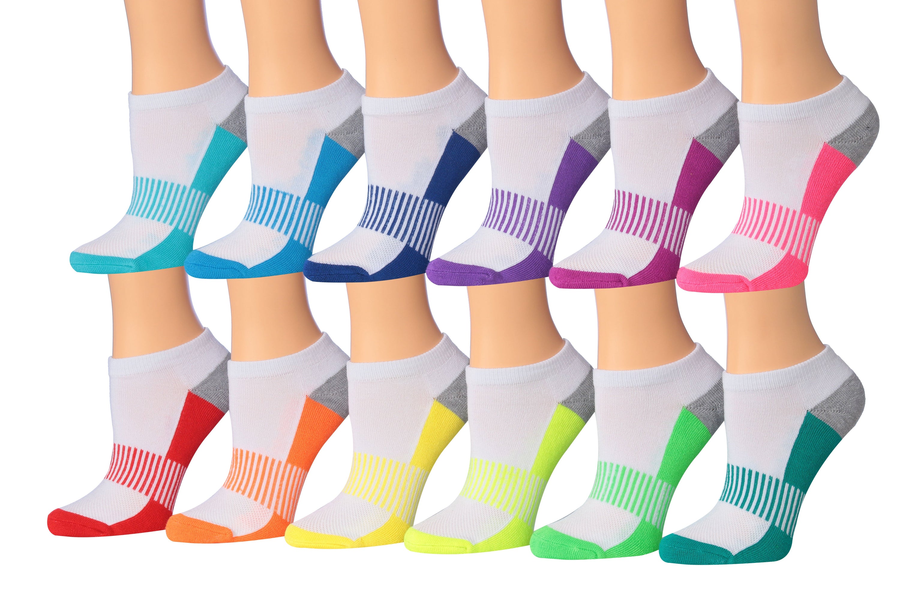 Tipi Toe Women's 12-Pairs Low Cut Athletic Sport Performance Socks displayed in various colors and styles, showcasing their low cut design and quality fabric.