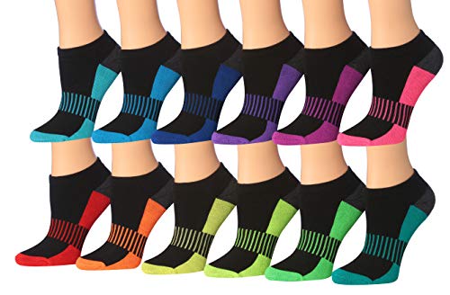 Tipi Toe Women's 12-Pairs Low Cut Athletic Sport Performance Socks in various colors, showcasing their low cut design and breathable fabric.