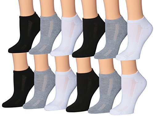 Tipi Toe Women's 12-Pairs Low Cut Athletic Sport Performance Socks displayed in various colors and styles.