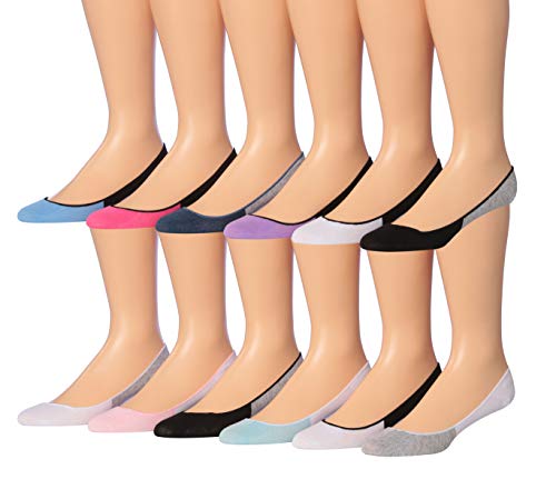 Tipi Toe Women's Ultra Low Cut No Show Flats & Heels Shoe Foot Liner Socks in assorted colors, showcasing their low cut design and non-slip grip.