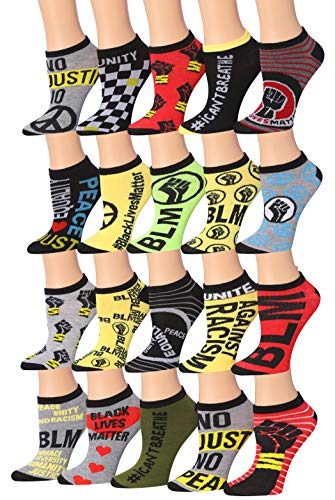 Tipi Toe Women's 20 Pairs Black Lives Matter Low Cut Socks displayed in various colors with a focus on comfort and style.