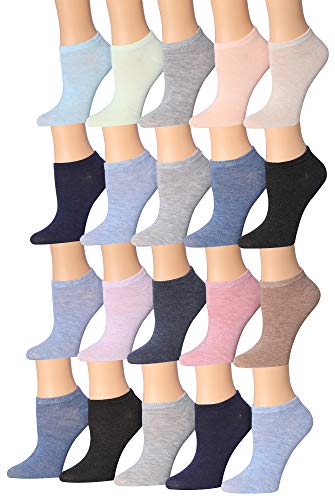 A colorful assortment of Tipi Toe Women's low cut/no show socks featuring various patterns and designs, neatly arranged.