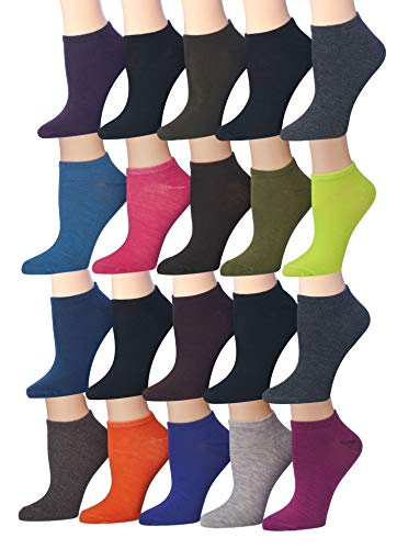 A collection of Tipi Toe Women's 20 Pairs Colorful Patterned Low Cut/No Show Socks featuring various vibrant designs and colors.