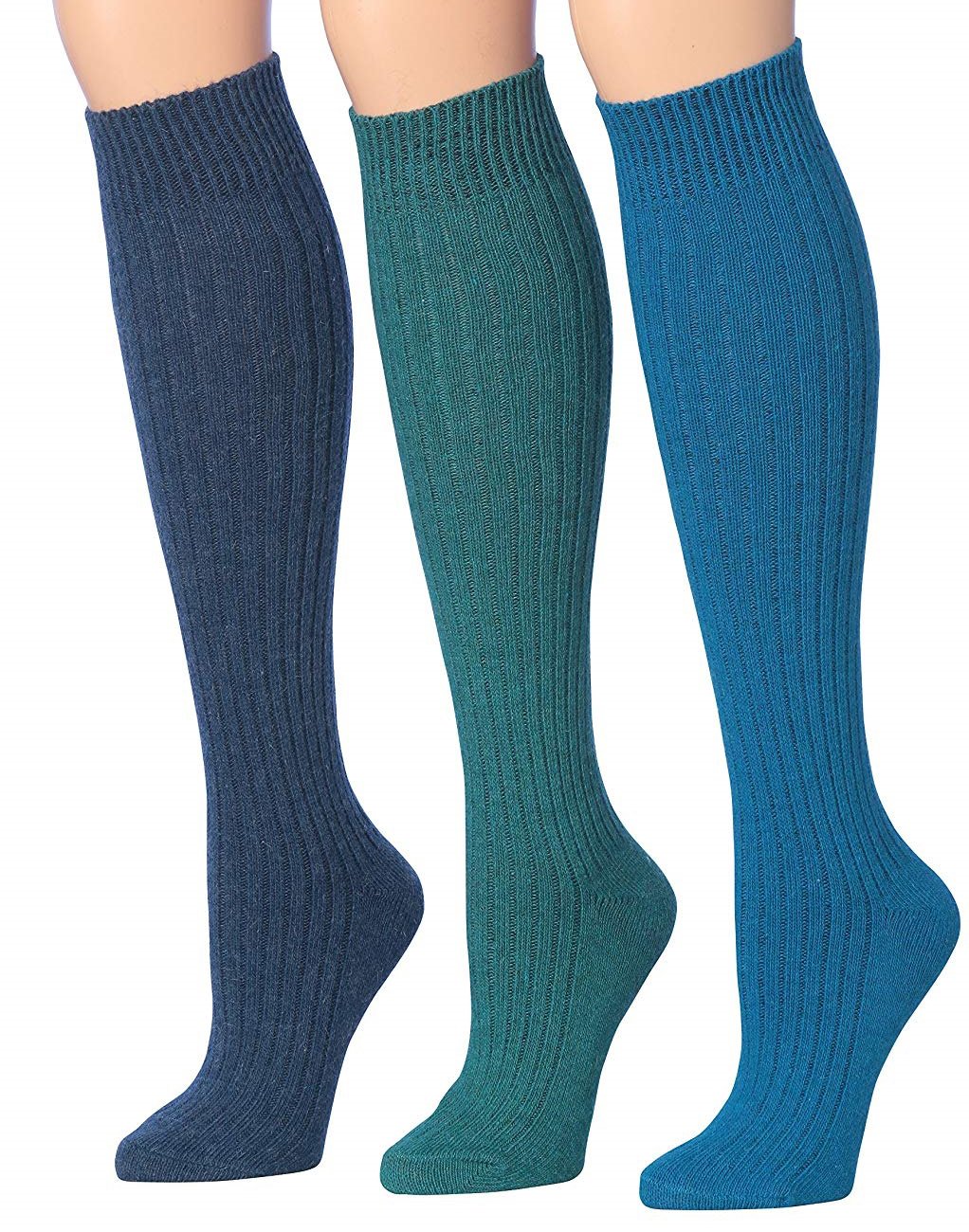 Tipi Toe Women's Ragg Marled Ribbed Boot Socks in various colors, showcasing their over the calf/knee high design and ribbed texture.