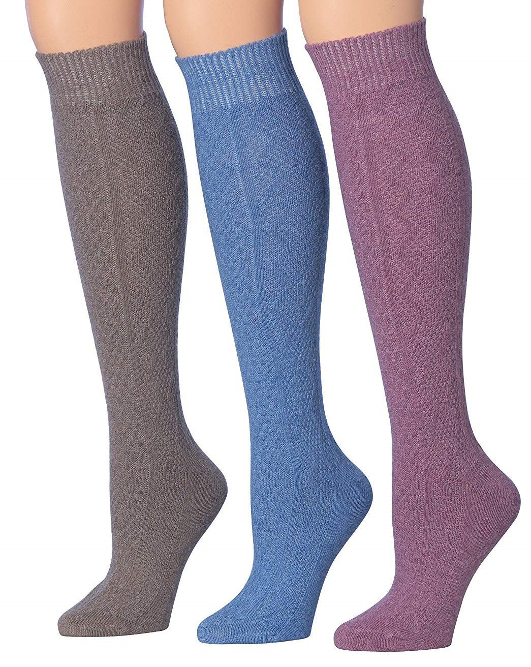 Tipi Toe Women's Ragg Marled Ribbed Boot Socks in various colors, showcasing their over the calf/knee high design and ribbed texture.