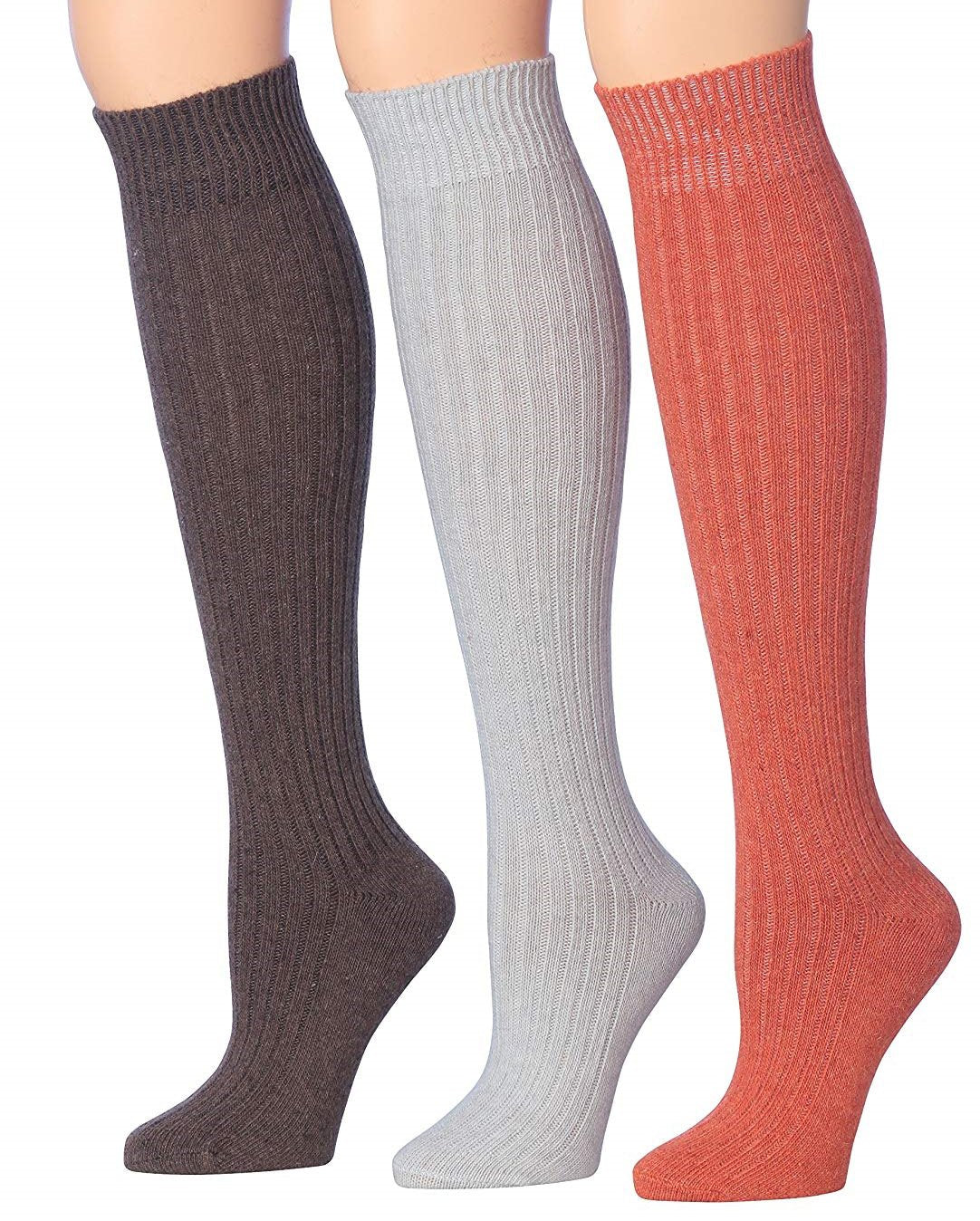 Tipi Toe Women's Ragg Marled Ribbed Boot Socks in various colors, showcasing their over the calf/knee high design and ribbed texture.