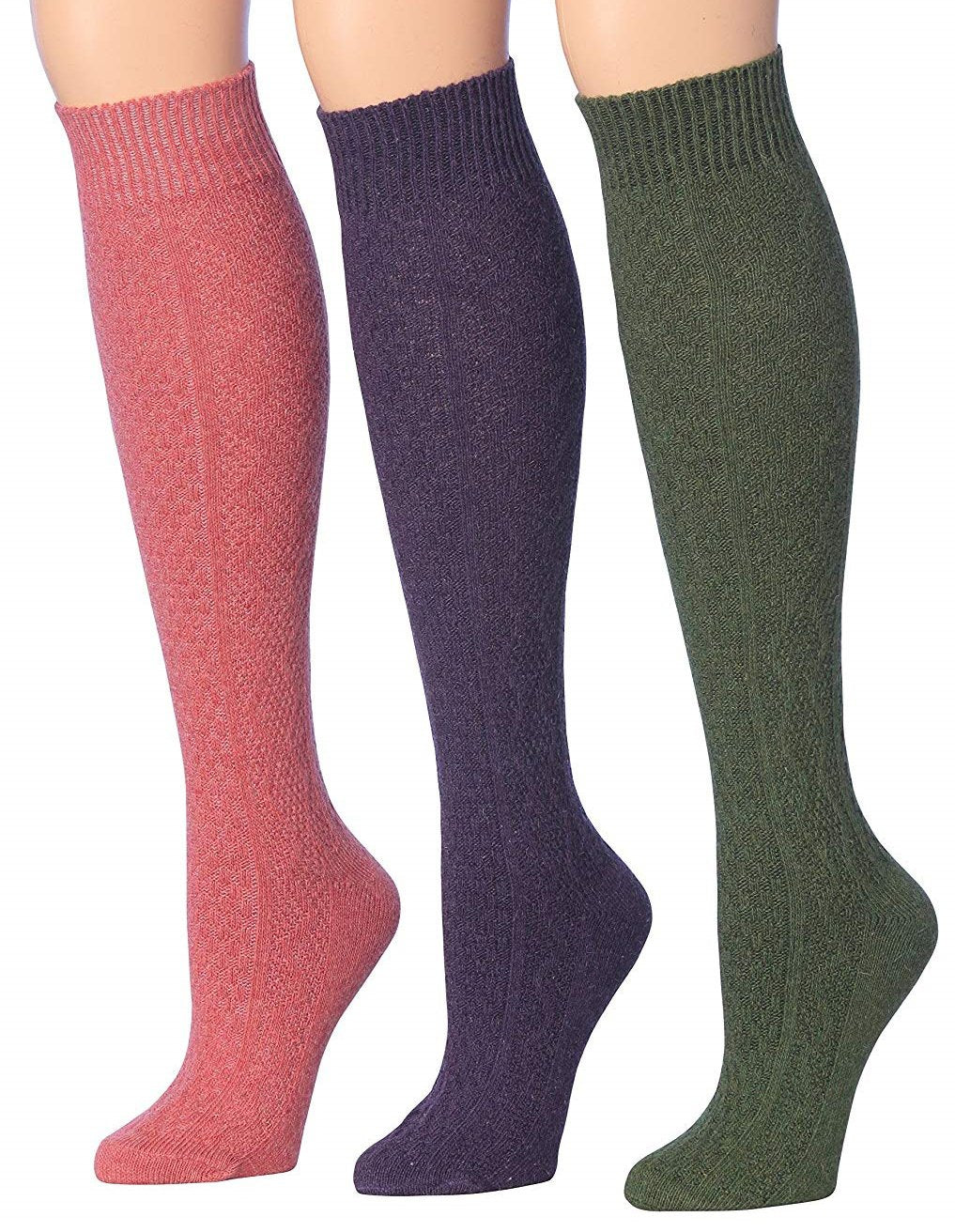 Tipi Toe Women's Ragg Marled Ribbed Boot Socks in various colors, showcasing their over the calf/knee high design and ribbed texture.