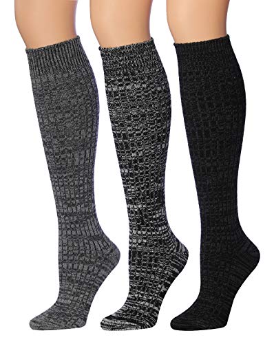 Tipi Toe Women's Ragg Marled Ribbed Boot Socks in various colors, showcasing their over the calf/knee high design and ribbed texture.