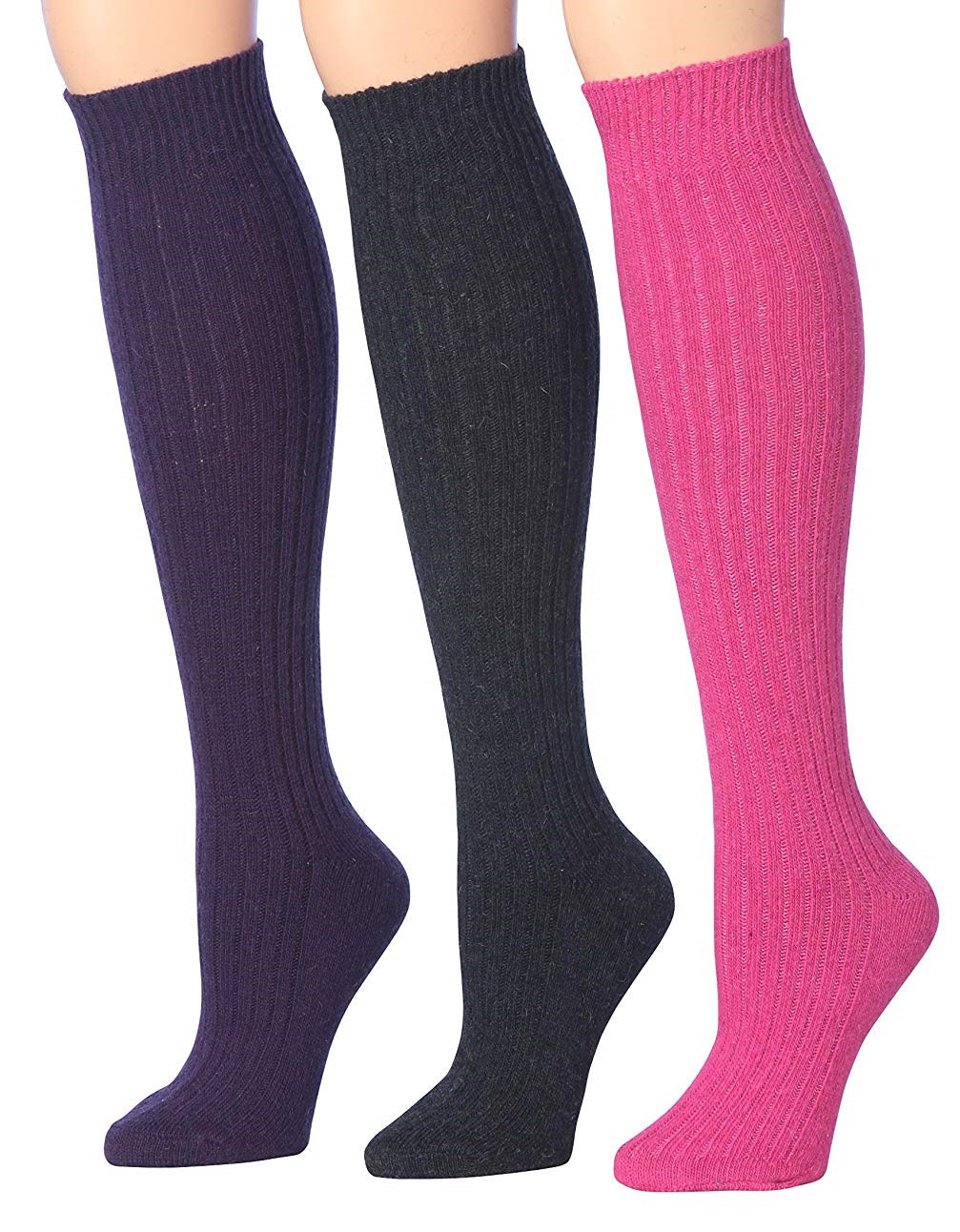 Tipi Toe Women's Ragg Marled Ribbed Boot Socks in various colors, showcasing their over the calf/knee high design and ribbed texture.