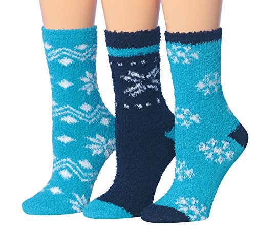 Tipi Toe Women's 3-Pair Cozy Winter Socks featuring a snowflake design, soft microfiber material, and anti-skid bottom for safety.