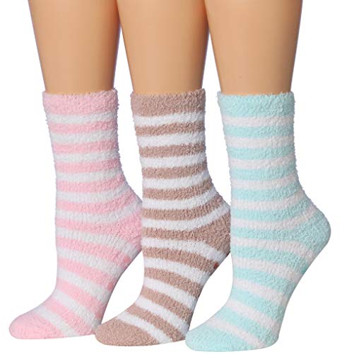 Tipi Toe Women's Cozy Microfiber Anti-Skid Soft Fuzzy Crew Socks in assorted colors, showcasing their plush texture and anti-skid soles.