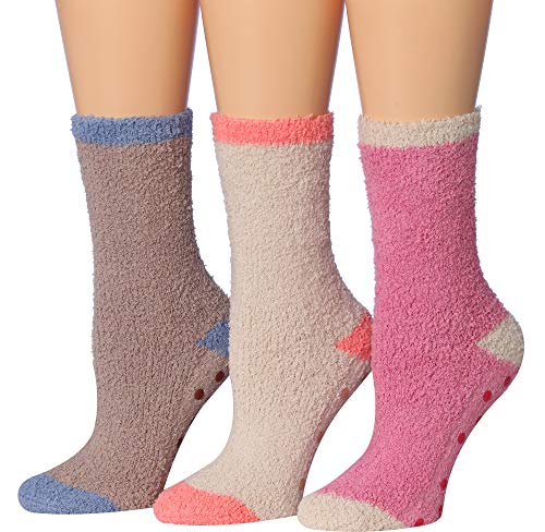 Tipi Toe Women's Cozy Microfiber Anti-Skid Soft Fuzzy Crew Socks in assorted colors, showcasing their plush texture and anti-skid design.