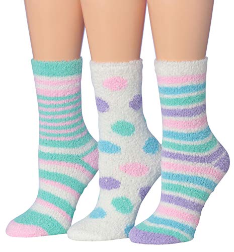 Tipi Toe Women's Cozy Microfiber Anti-Skid Soft Fuzzy Crew Socks in assorted colors, showcasing their soft texture and anti-skid soles.