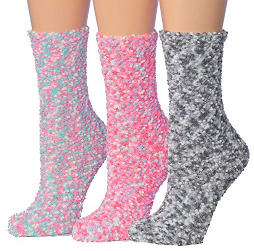 Tipi Toe Women's Cozy Microfiber Anti-Skid Soft Fuzzy Crew Socks in assorted colors, showcasing their soft texture and anti-skid design.