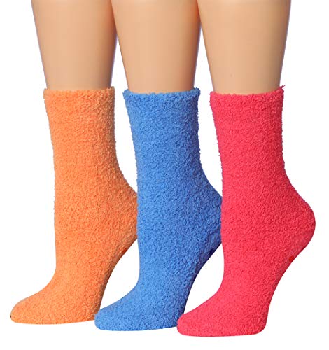 Tipi Toe Women's Cozy Microfiber Anti-Skid Soft Fuzzy Crew Socks in various colors, showcasing their soft texture and anti-skid soles.